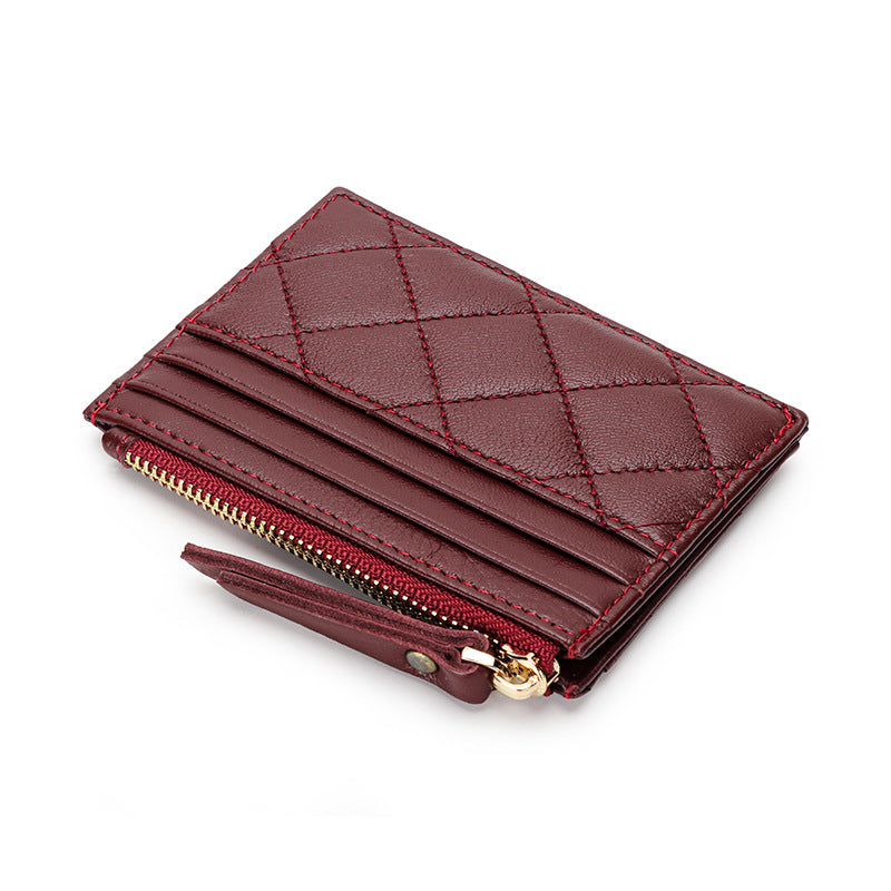 Women's Leather Zipper Multiple Slots Embroidered Diamond Coin Purses