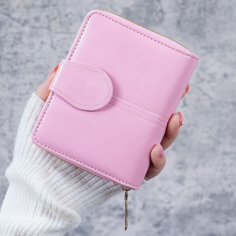 Women's Oil Wax Leather Vintage Short Korean Fashion Zipper Ladies Wallet
