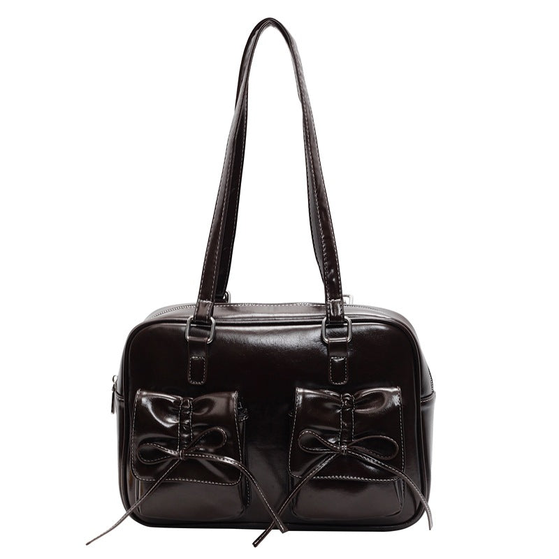 Women's Vintage Bow Simple Texture Big Pleated Bags