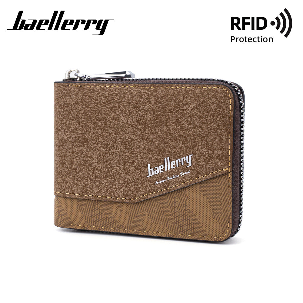 Men's Retro Short Zipper Contrast Color Ticket Men's Wallet