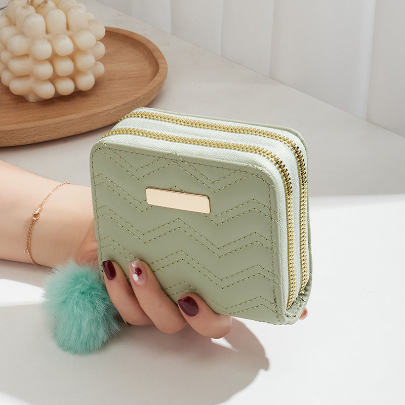 Mini Double Layer Zipper Fashion Embroidery Plush Pouches Card Holder