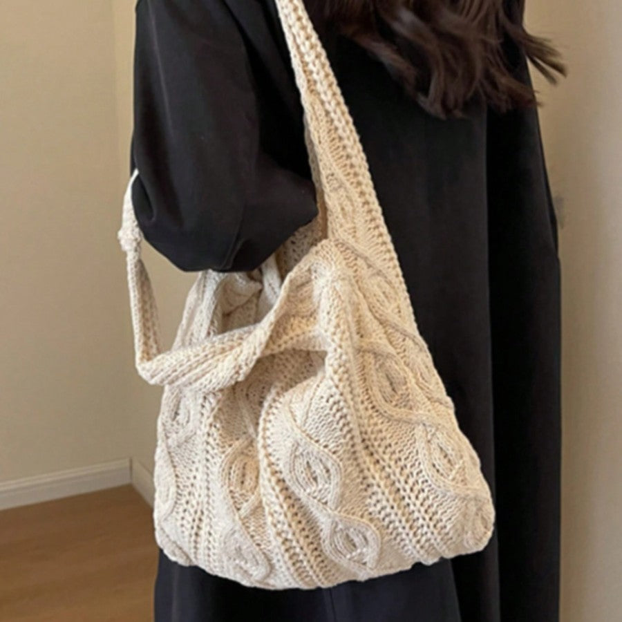 Sister Striped Knitted Large Capacity Woven Women's Shoulder Bag