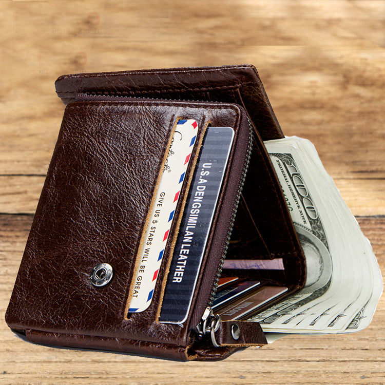 Men's Angel Retro Crazy Horse Leather Horizontal Men's Wallets