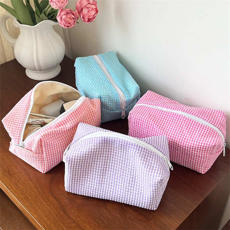 Quilted Lace Plaid Large Capacity High-grade Cute Portable Hand Octagonal Cosmetic Bags