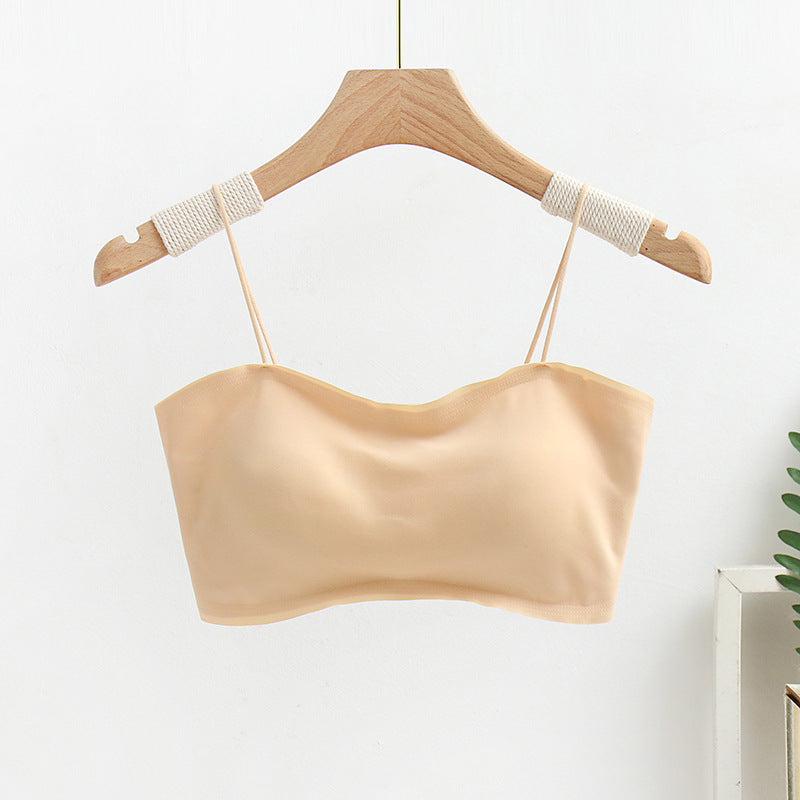 Women's Fixed Cup Backless Simple Comfortable Thin Strap Tube Top Everyday Bras