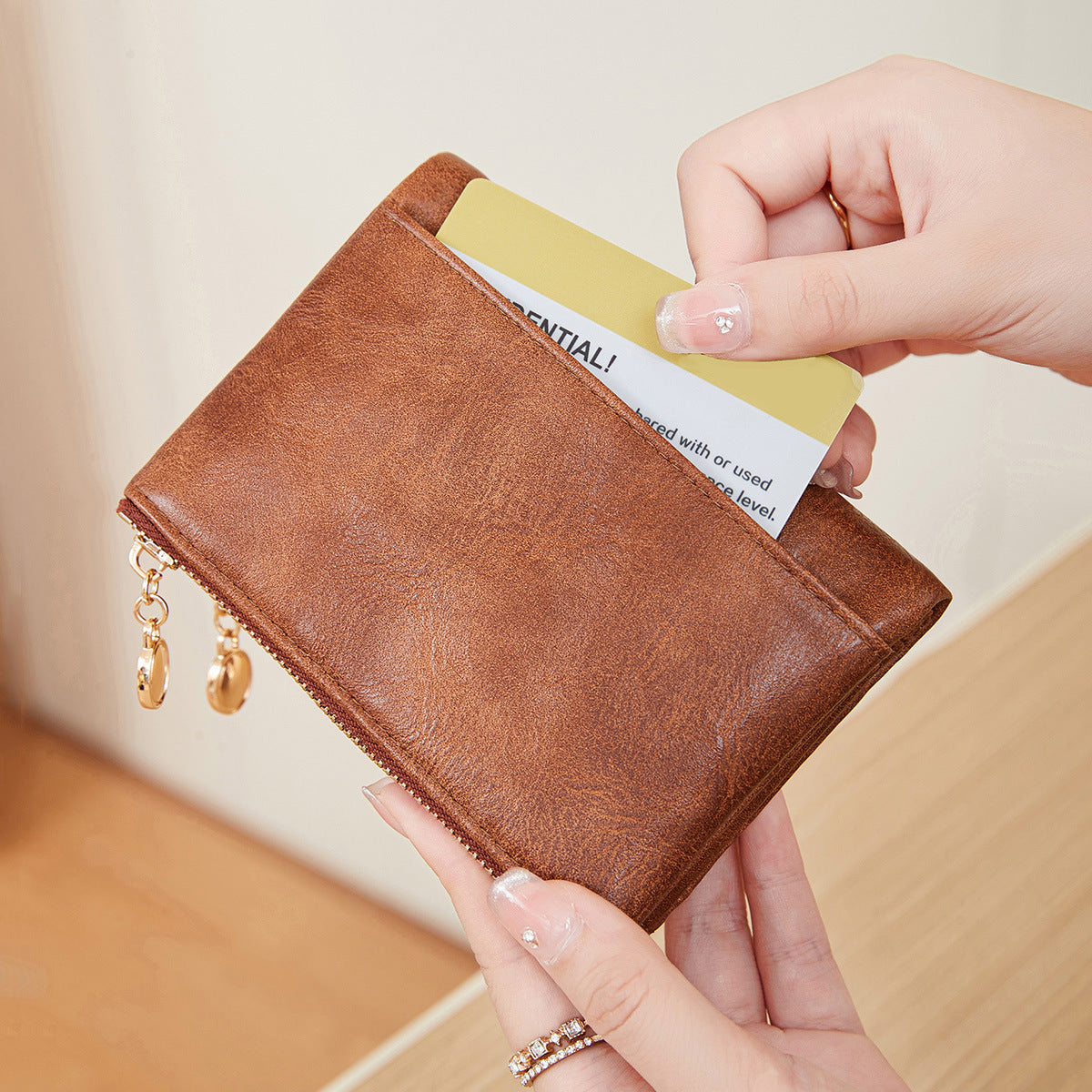 Women's Simple Trifold Double Zipper Short Ladies Wallet