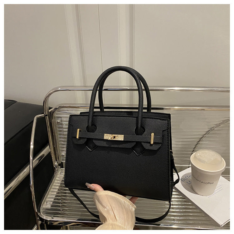 Women's Simple Solid Color Fashion Large Capacity Litchi Handbags