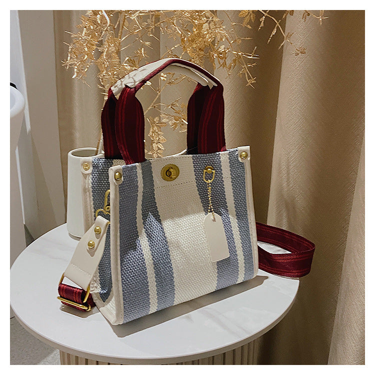 Women's Retro Portable Trend Canvas Striped Crossbody Bags