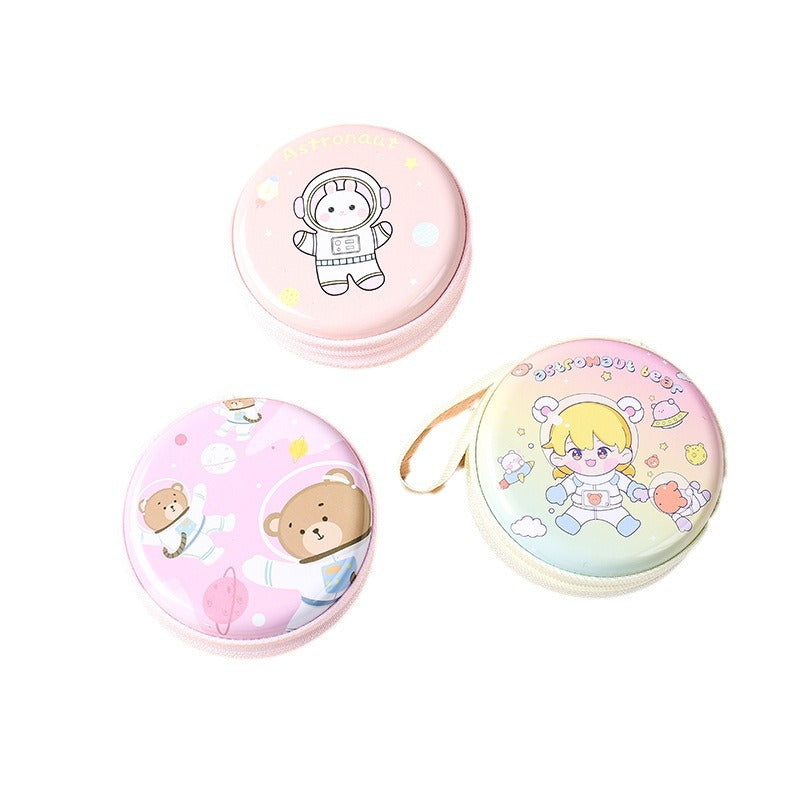 Smiley Face Tinplate Headset Cable Storage Coin Purses