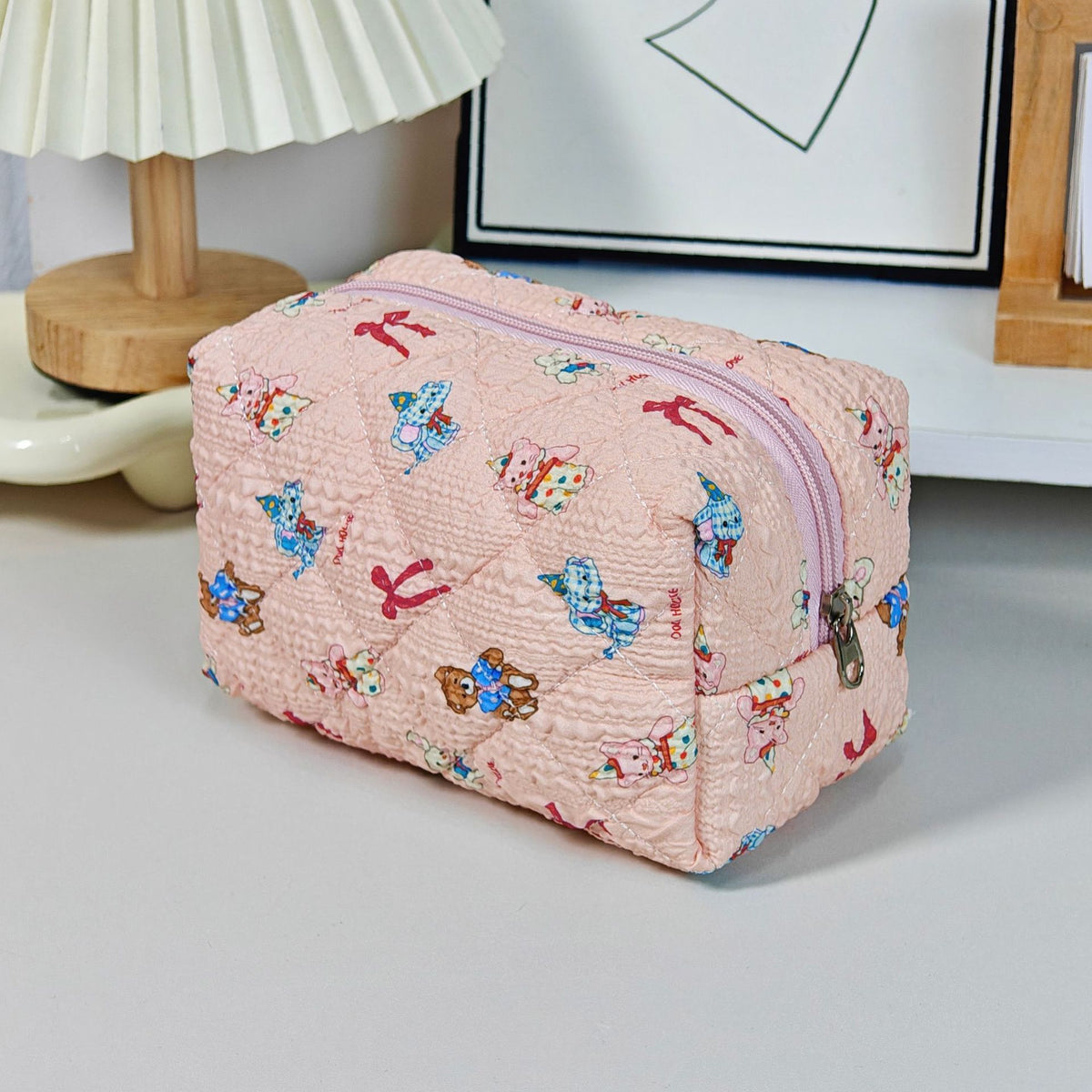 Bear Printing Vertical Large Capacity Portable Pillow Cosmetics Makeup Bag