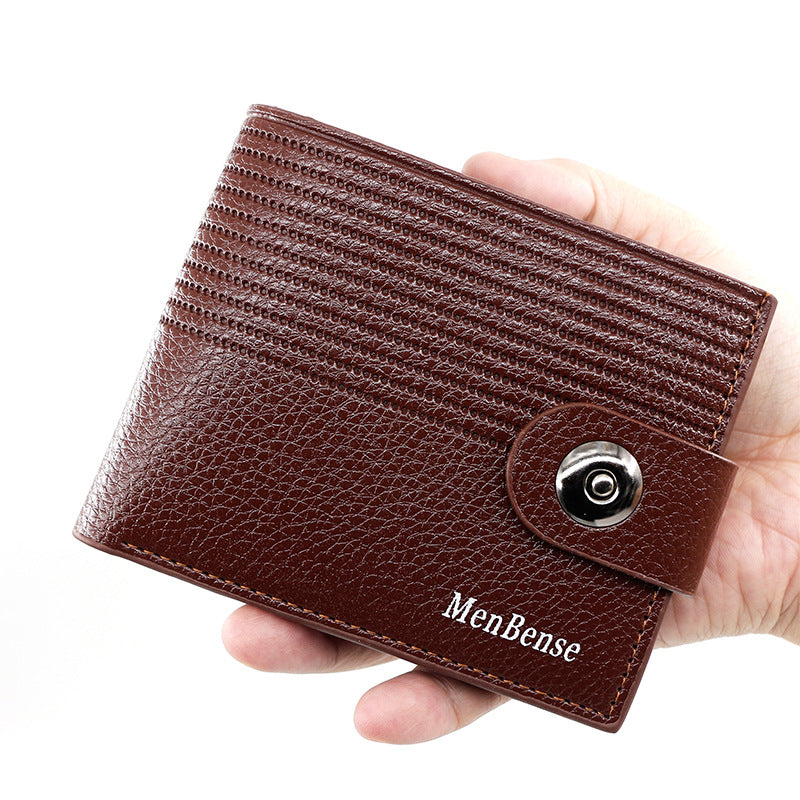 Men's Fashion Striped Short Magnetic Snap Simple Men's Wallet