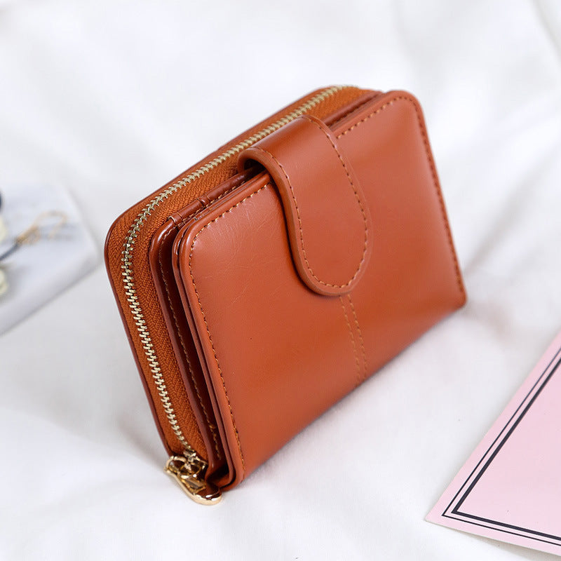 Women's Short Korean Style Oil Wax Leather Coin Purses