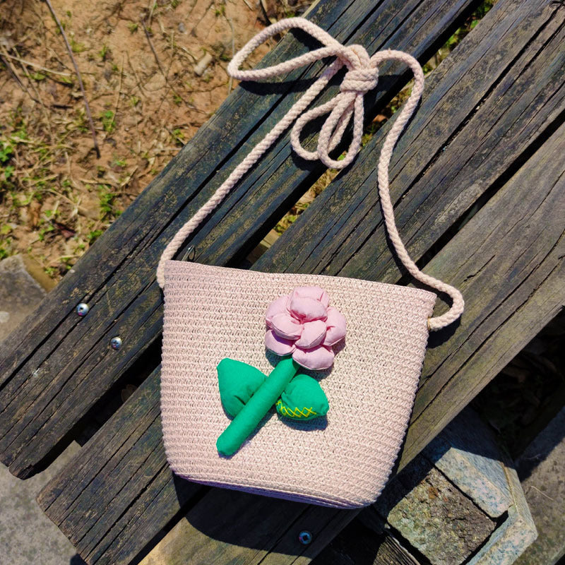 Children's Summer Weaving Straw Cute Mobile Western Phone Bags