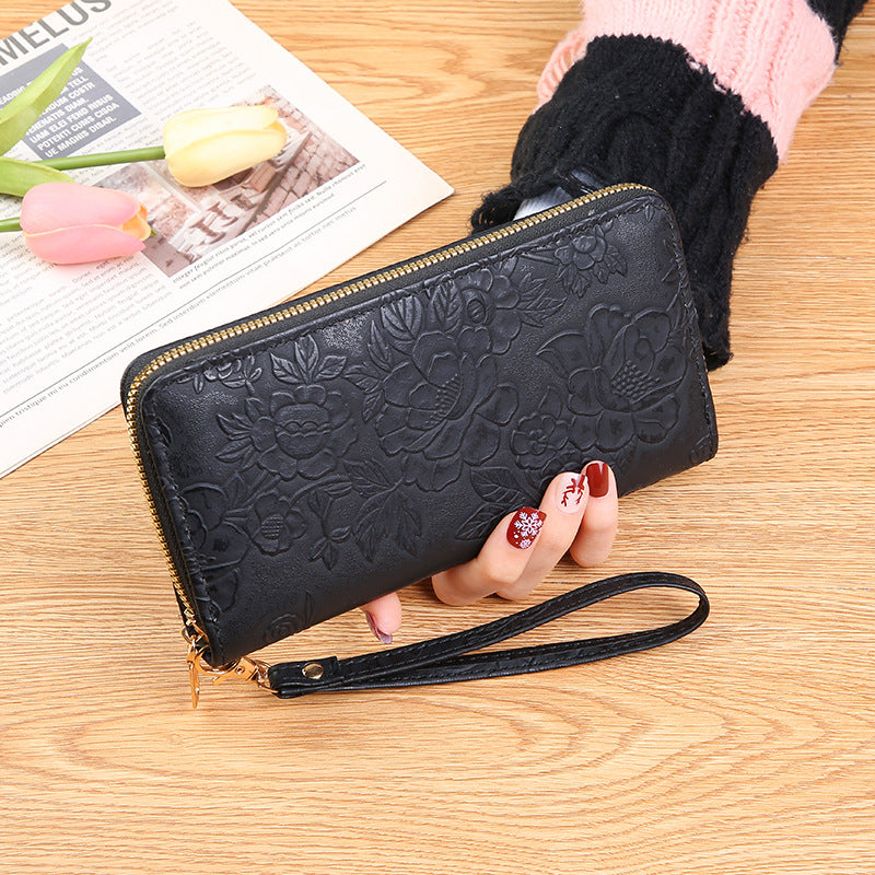 Women's Long Zipper Mobile Embossed Design Large Handbags