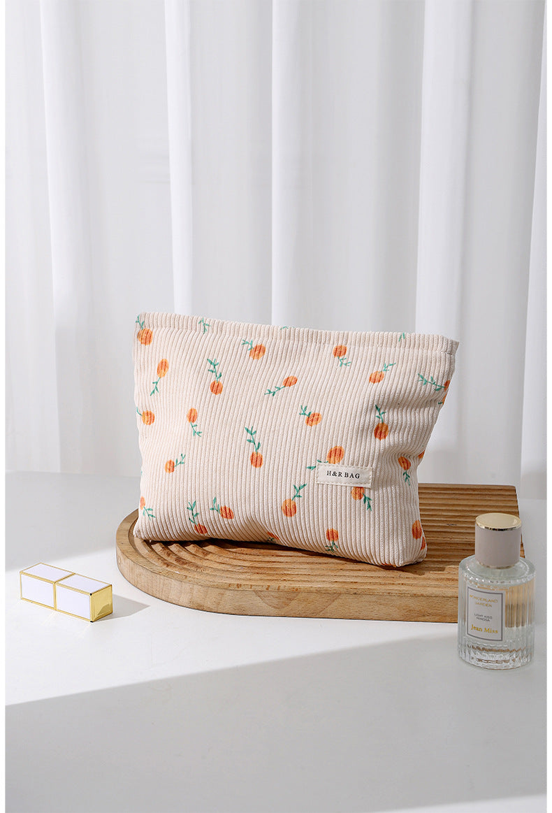 Floral Corduroy Portable Makeup Brush Storage Cosmetic Bags