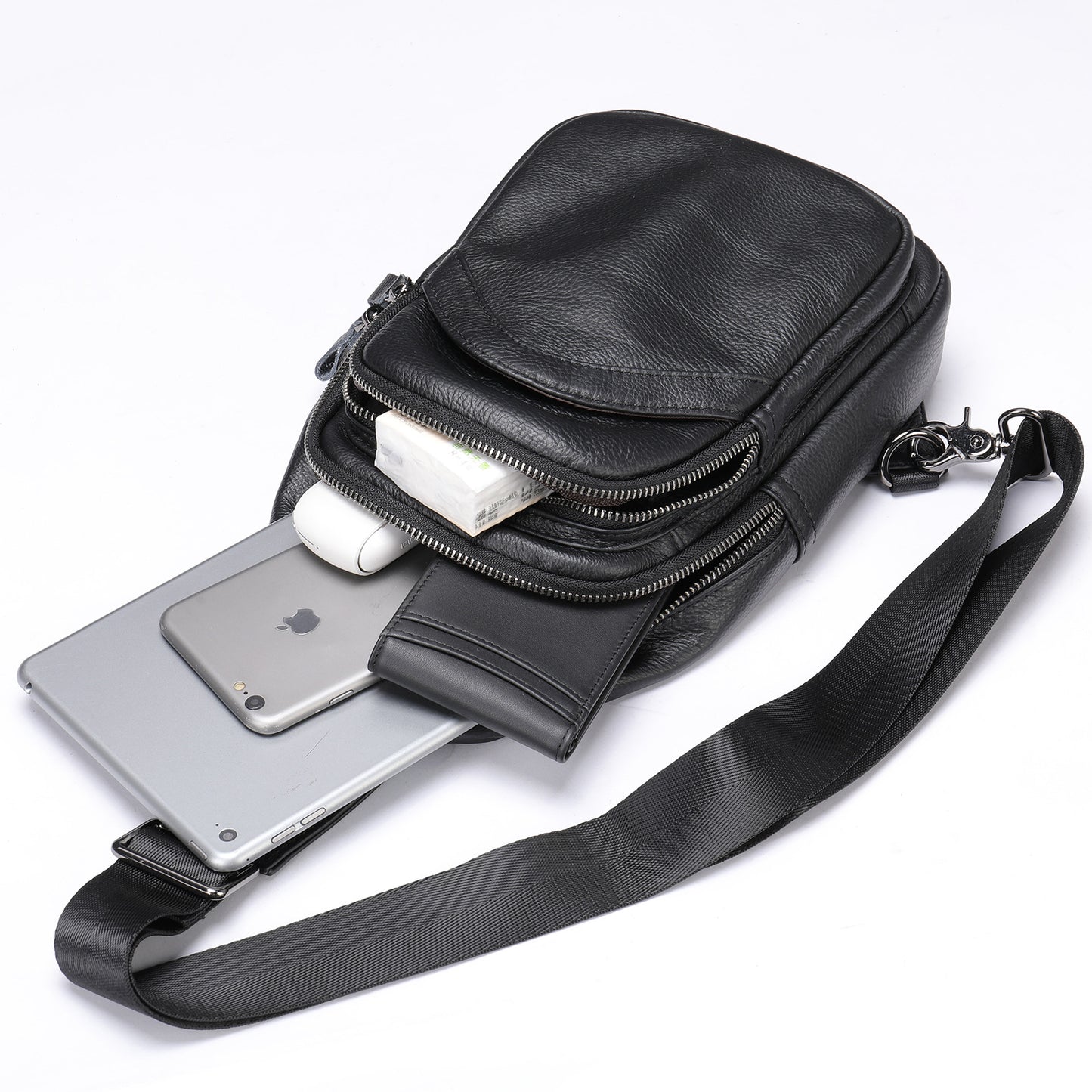 Men's Fashion Slouchy Popular Leather Cowhide Men's Chest Bags