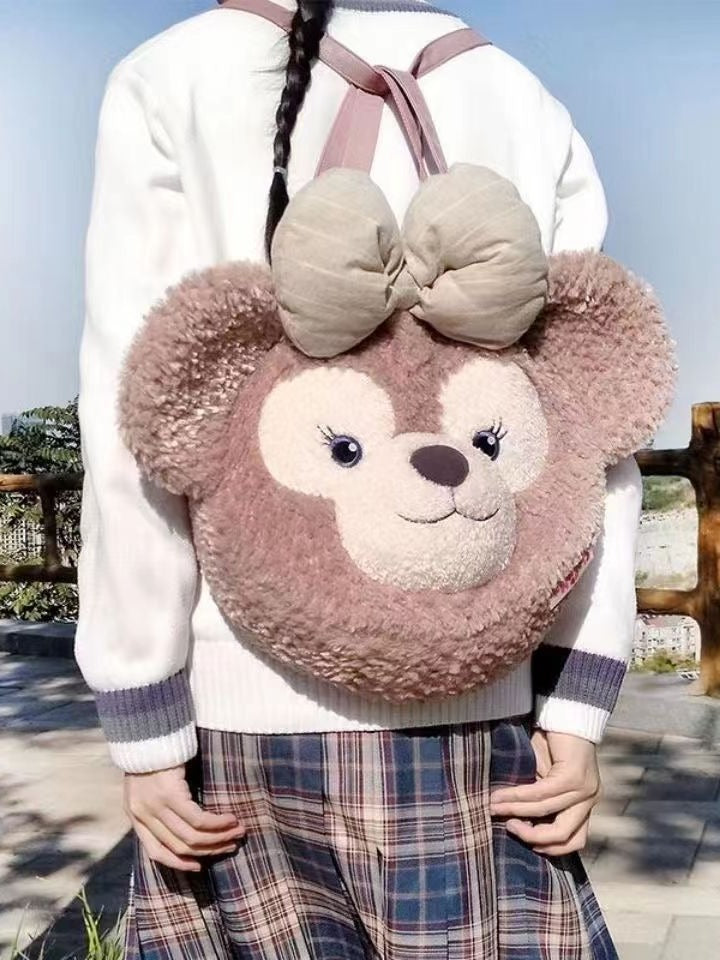 Women's Plush Cute Bow Big Head Face Backpacks