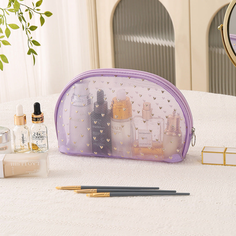 Flocking Mesh Love Portable Visual Storage Bags