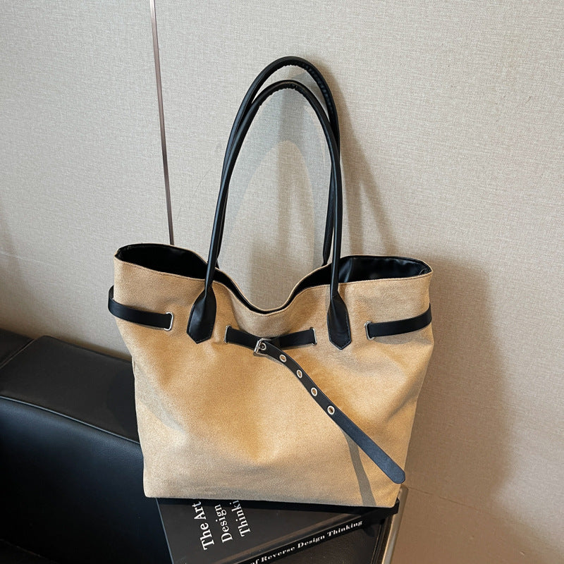Large Suede Simple Solid Color Design Commuter Tote Bags
