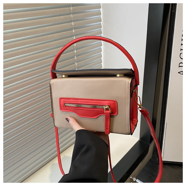 Daily Commuter Contrast Color Personality Zipper Early Summer Women's Shoulder Bag