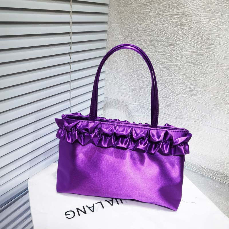 Women's Bridal Satin Pleated Lace Flower Underarm Women's Messenger Bag