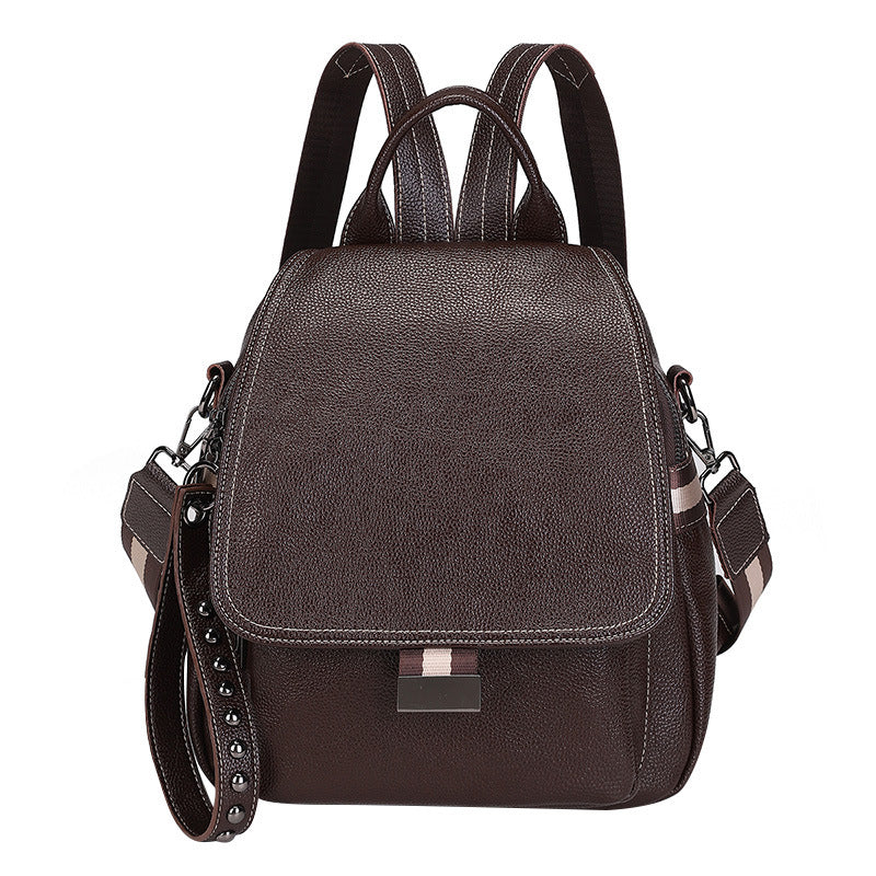 Women's Korean Genuine Leather Cowhide Flip Soft Backpacks