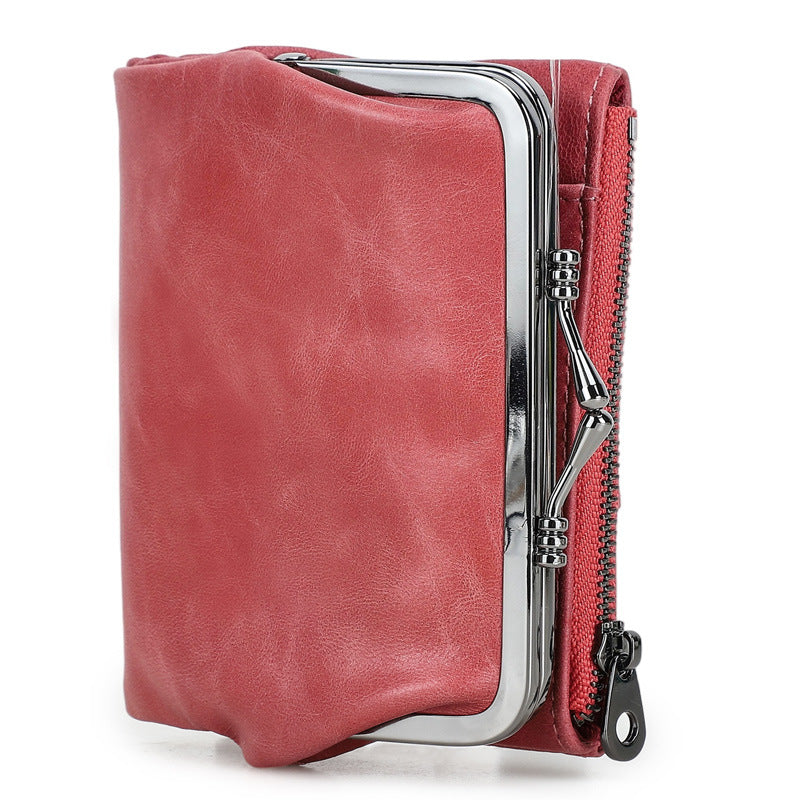 Women's Angel First Layer Cowhide Iron Hinge Short Leather Ladies Wallet