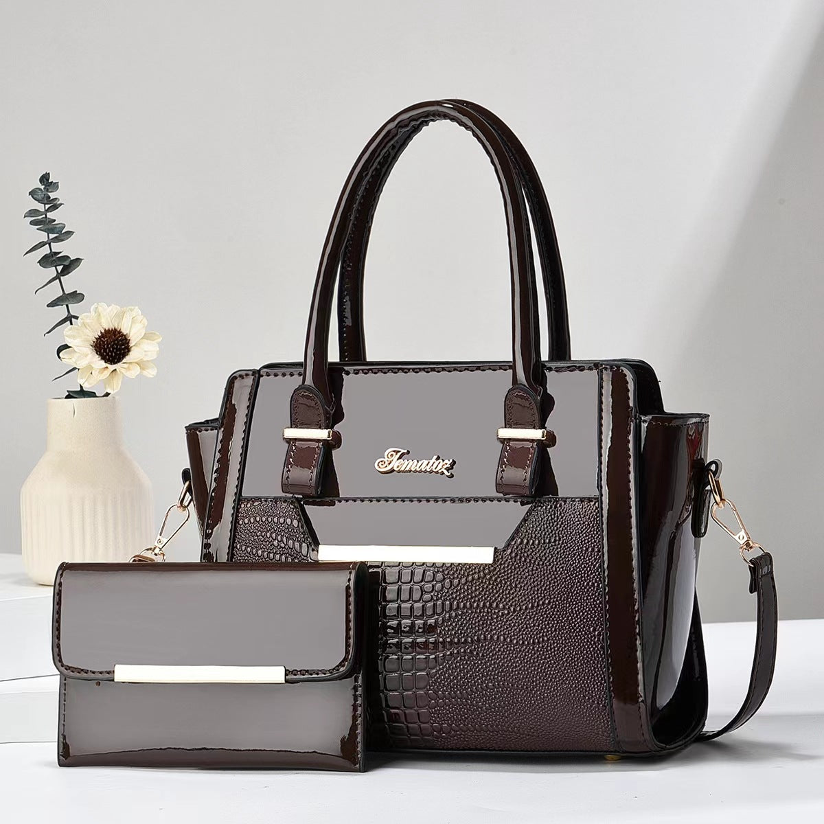 Women's Large Capacity Combination Bright Leather Fashion Handbags
