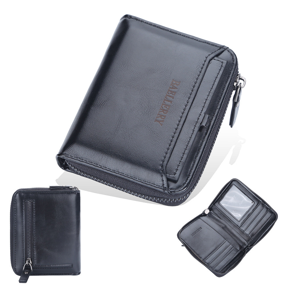 Men's Short Retro Multi Slots Zipper Green Men's Wallet