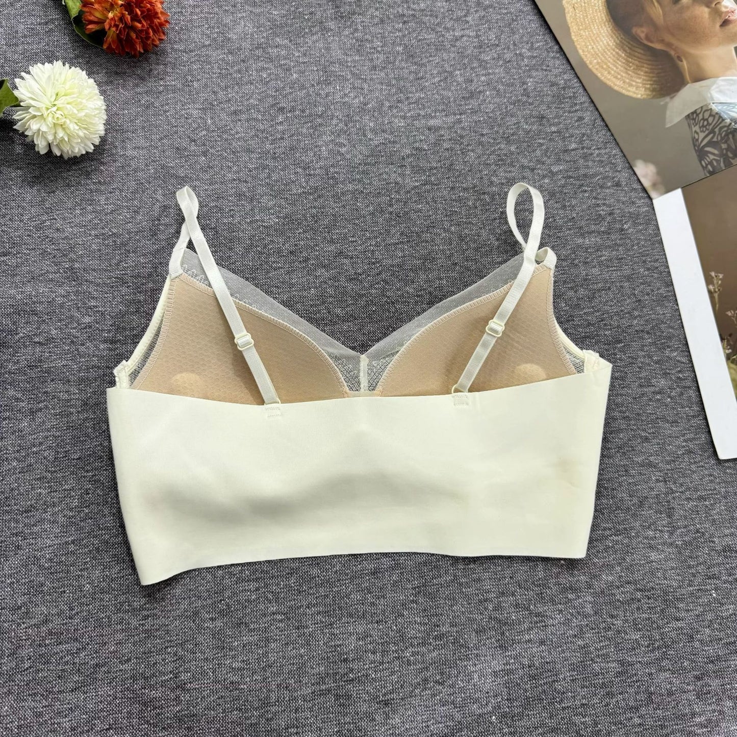 Women's Lace Beautiful Back Fixed Cup Underwear Backless One-piece Push Tanks Camis