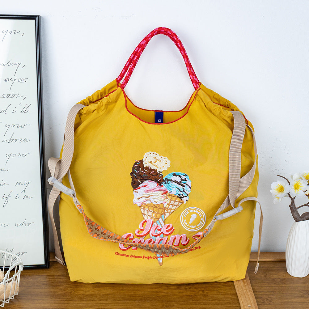 Environmental Protection Embroidery Shopping Nylon Cloth Flower Hand-held Minority Bags