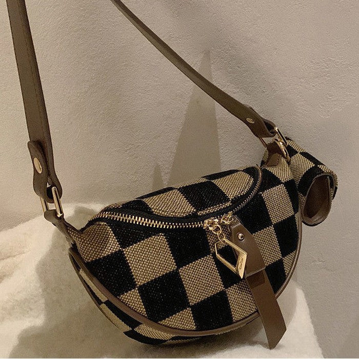 Women's Style Chessboard Plaid Fashion Retro Saddle Women's Messenger Bag