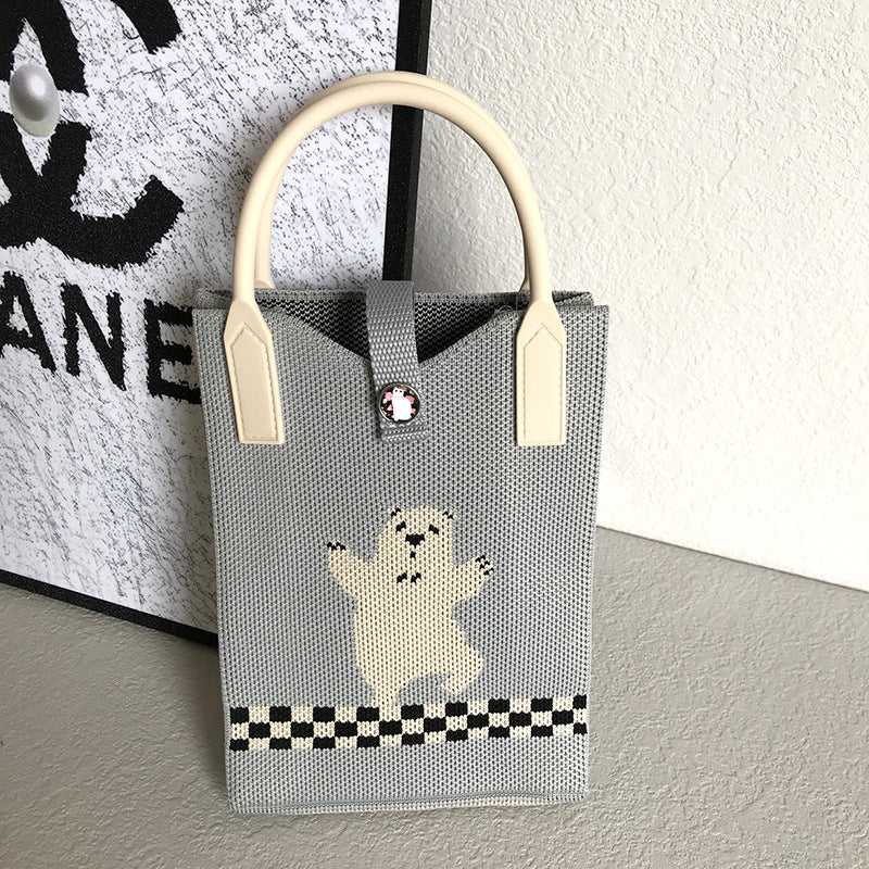 Women's Mobile Cat Knitted Portable Storage Korean Handbags