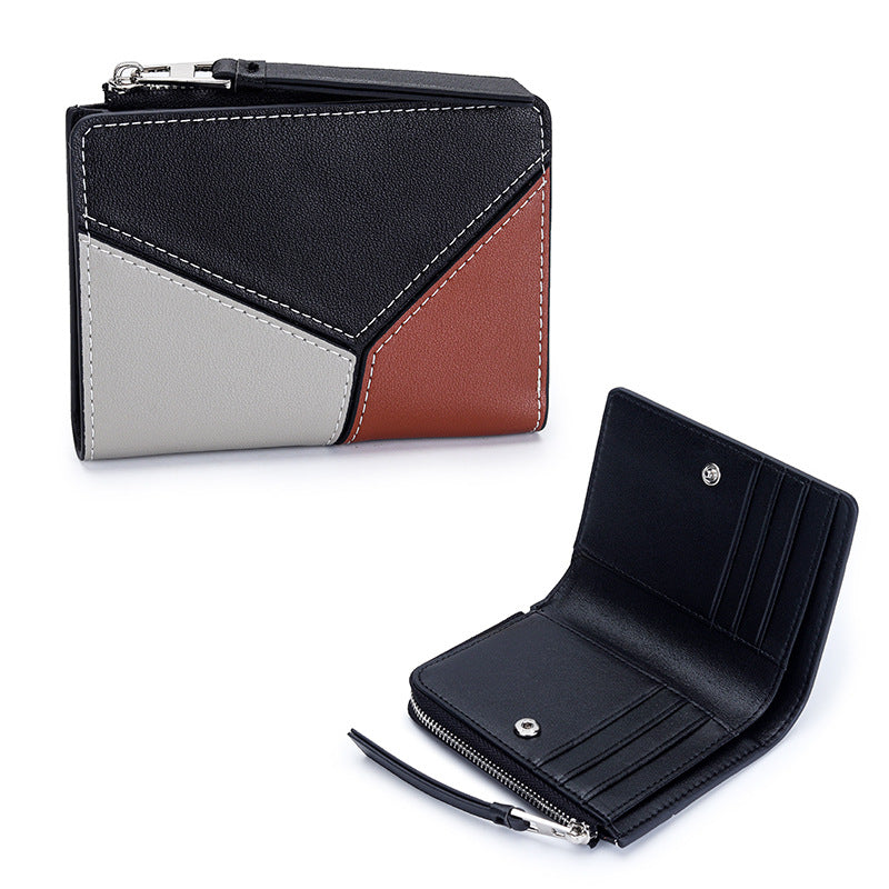 Women's Cowhide Short Stitching Fold Genuine Leather Ladies Wallet