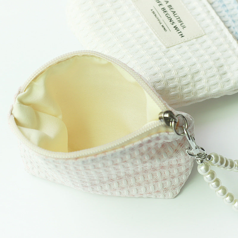 Cute Hand-woven Female Compact Pearl Zipper Coin Purses
