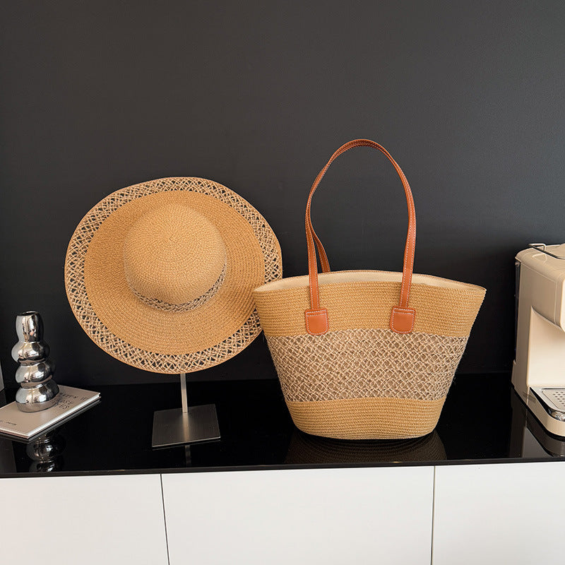 Women's Large Capacity Straw Hand-woven Beach Vegetable Women's Shoulder Bag