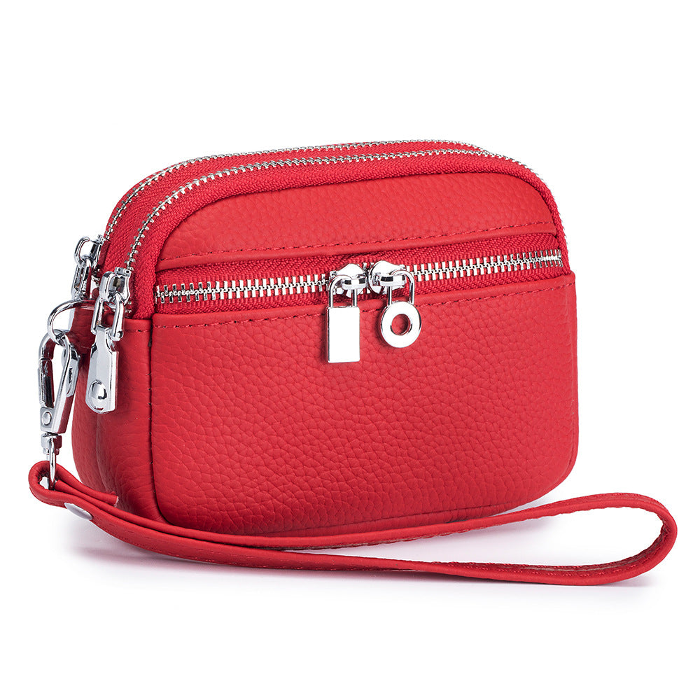 Women's Leather Large Capacity Double Zipper Hand Coin Purses