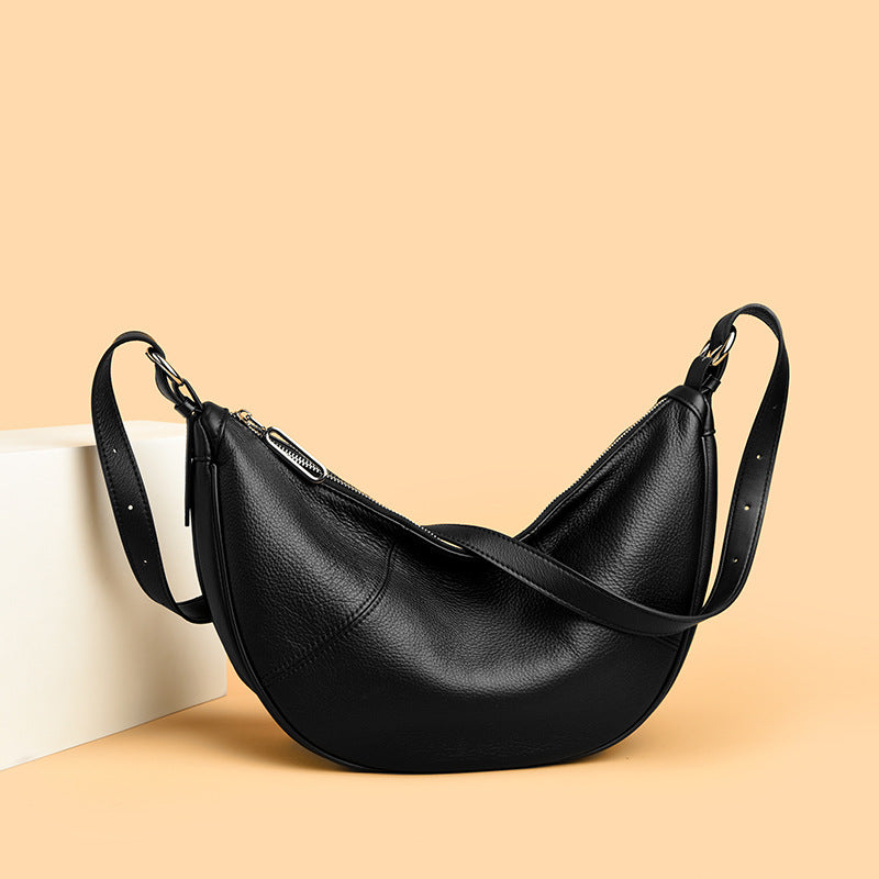 Women's Solid Color Soft Leather Dumpling Niche Large Capacity Women's Shoulder Bag