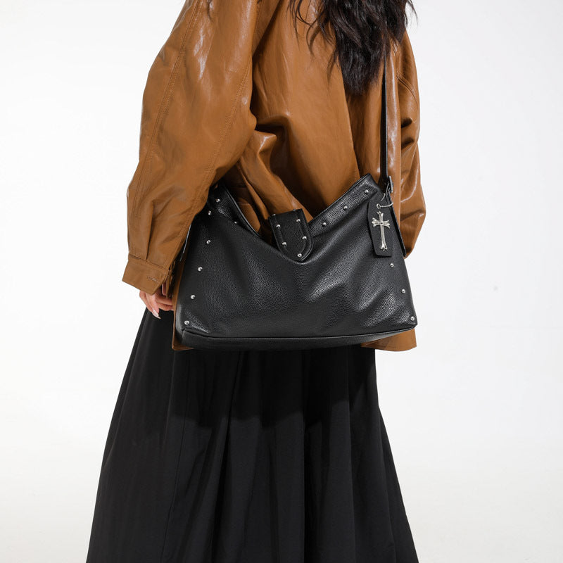 Women's Textured Rivet Solid Color Retro Large Bags