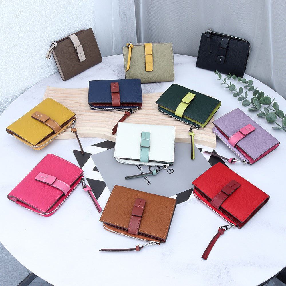 Women's Leather Short Fashion Color Contrast Thin Ladies Wallet