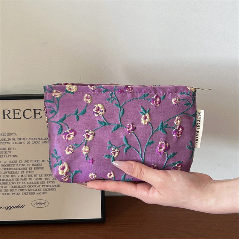 Rose Floral Flower Portable Large Capacity Skin Care Buggy Canvas Makeup Bag