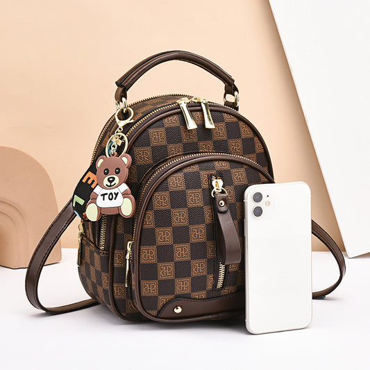 Women's Soft Leather Printing Contrast Color Simple Backpacks