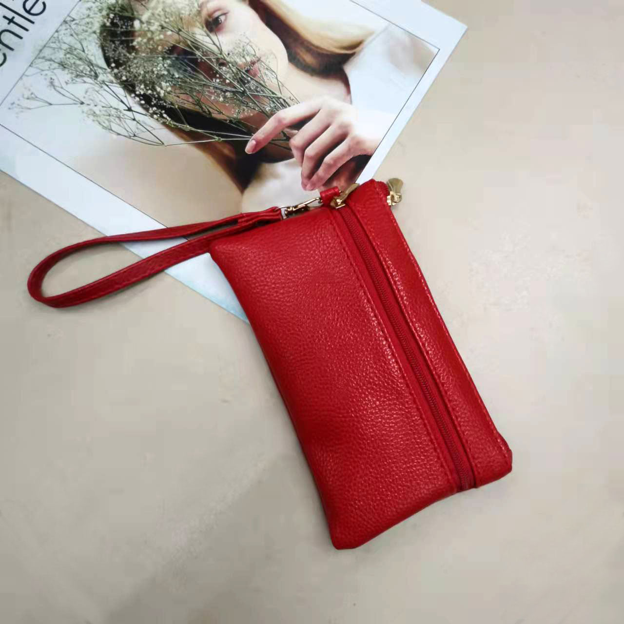 Women's Mini Zipper Lychee Pattern Short Coin Purses