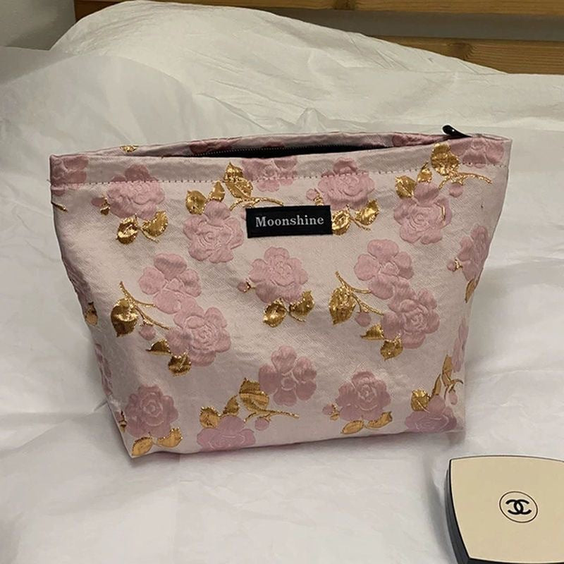 Large Capacity Portable Fresh Floral Buggy Cosmetic Bags