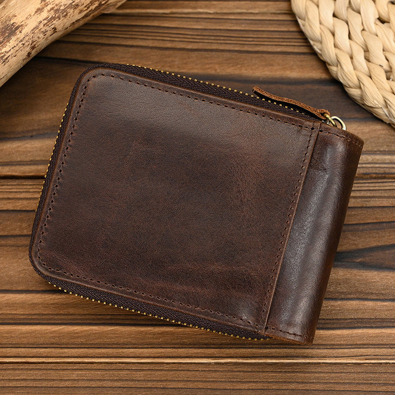Women's & Men's Genuine Leather Multiple Slots Zipper For Both Cowhide Coin Purses