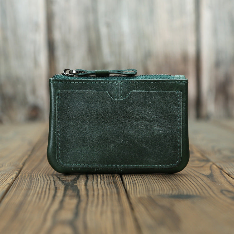 Women's & Men's Retro Crazy Horse Leather Genuine Mini Short Zipper Korean Card Holder