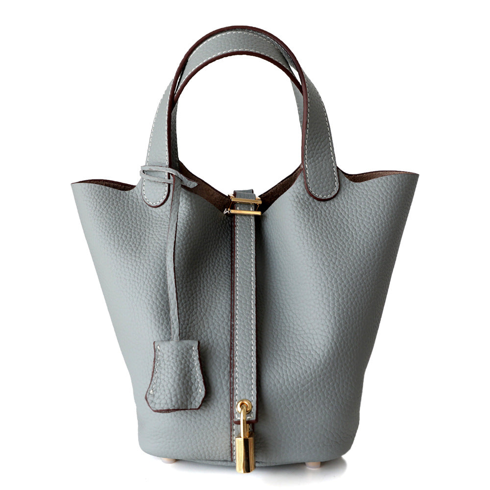 Women's Vegetable Basket Genuine Leather Commuter Lychee Pattern Handbags