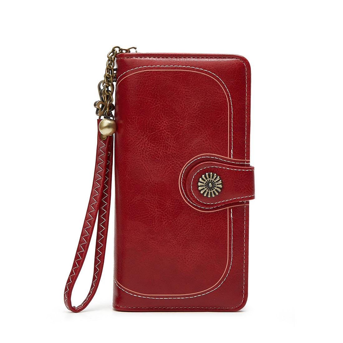 Women's Mobile Long Zipper Oil Leather Hand Ladies Wallet