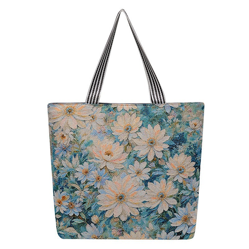 Women's Large Capacity Totes Gold Silk Embroidered Canvas Creative Women's Shoulder Bag