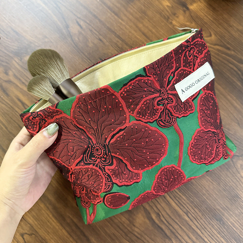 Retro Flower Portable Skin Care Buggy Makeup Bag